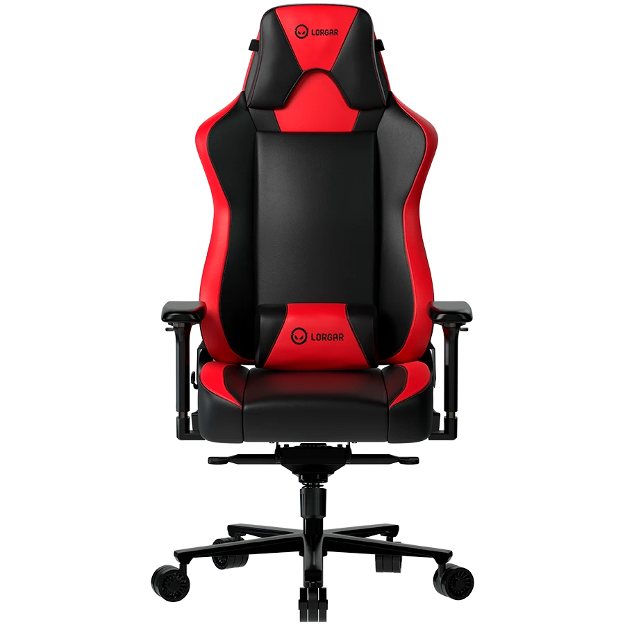 LORGAR Base 311, Gaming chair, PU eco-leather, 1.8 mm metal frame, multiblock mechanism, 4D armrests, 5 Star aluminium base, Class-4 gas lift, 75mm PU casters, Black + red