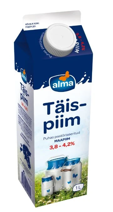 Täispiim ALMA vaba rasvasisaldusega 3,8-4,2% 1 L (kogus 2 tükki)