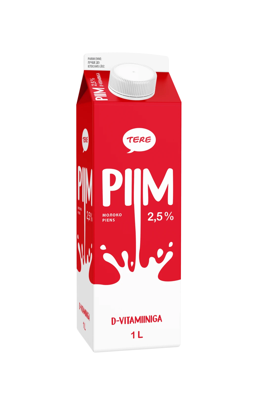 Piim TERE, D-vitamiiniga, 2.5%, 1L pure (kogus 2 tükki)
