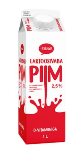 Piim TERE D-vitamiiniga laktoosivaba 2,5 % 1L pure (kogus 2 tükki)