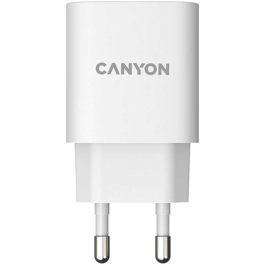 CANYON H-20-04, PD 20W/QC3.0 18W WALL Charger with 1-USB A+ 1-USB-C   Input: 100V-240V, Output: 1 port charge: USB-C:PD 20W (5V3A/9V2.22A/12V1.67A) , USB-A:QC3.0 18W (5V3A/9V2.0A/12V1.5A), 2 port charge: common charge,  total 5V, 3A, Eu plug  , Over- Voltage