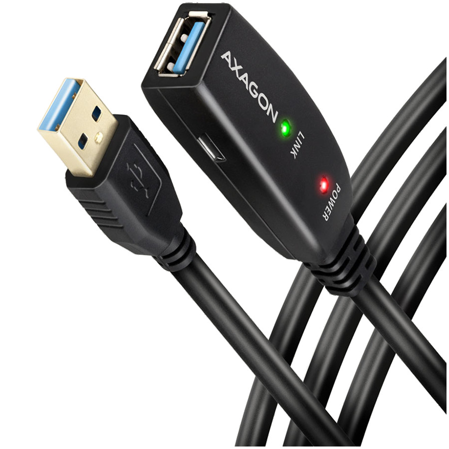 Axagon Active extension USB 3.2 Gen 1 A-M > A-F cable, 10 m long. Power supply option.