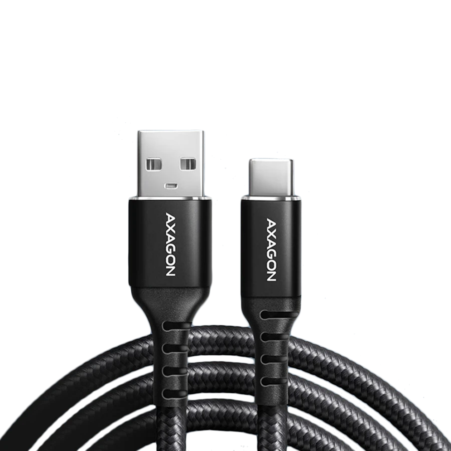Axagon Data and charging USB 2.0 cable length 1.5 m. 3A. Black braided.