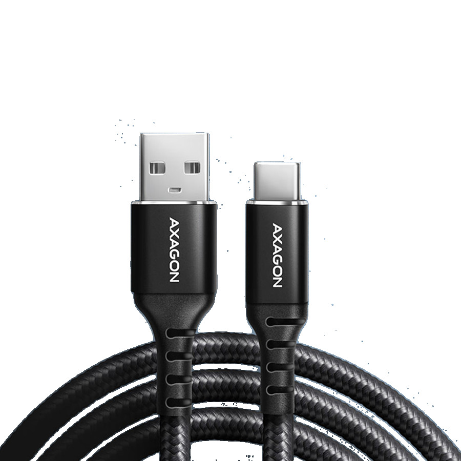 Axagon Data and charging USB 2.0 cable length 1 m. 3A. Black braided.