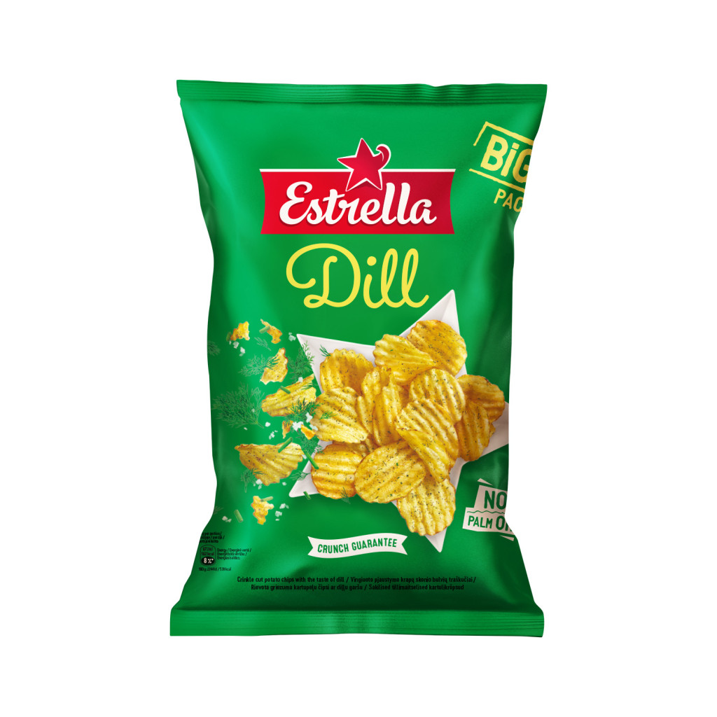 Sakilised ESTRELLA kartulikrõpsud tilliga 180 g (kogus 2 tükki)