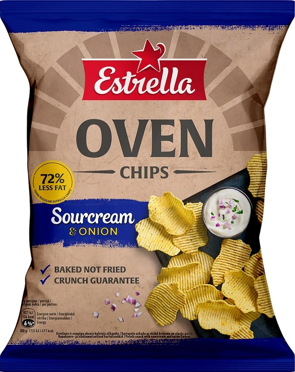 ESTRELLA OVEN CHIPS Hapukoore- ja sibulamaitselised kartulikrõpsud , 125g (kogus 2 tükki)