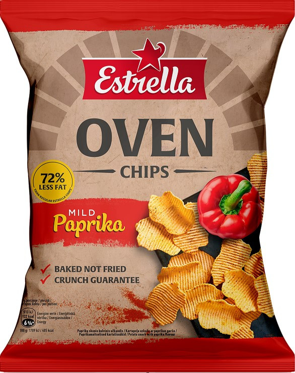Kartulikrõpsud paprikamaitselised  ESTRELLA Oven Chips, 125g (kogus 2 tükki)