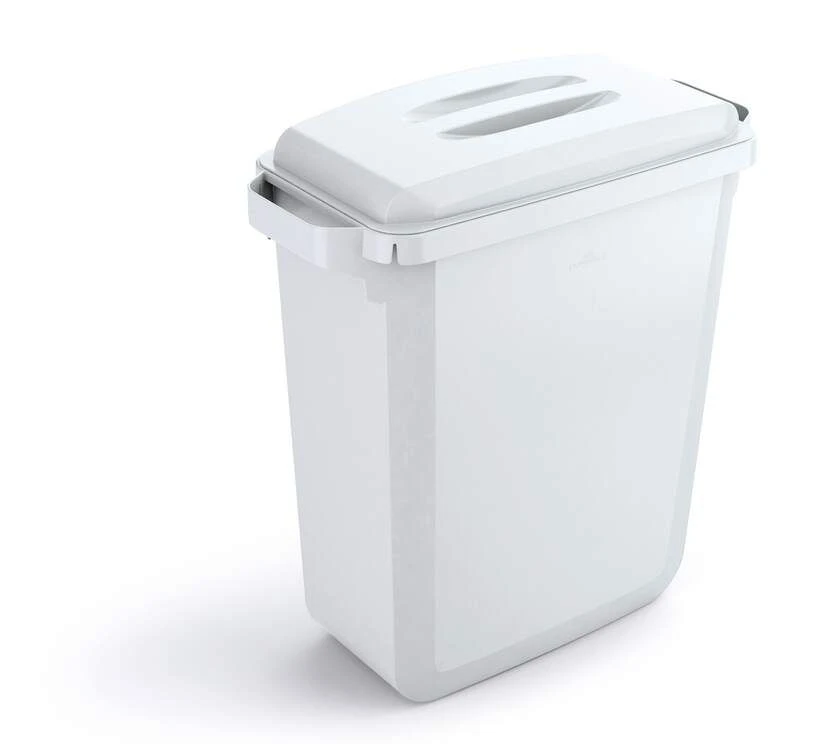 Prügikast DURABIN® 60L, valge, ristkülikukujuline (kaas eraldi ostetav)