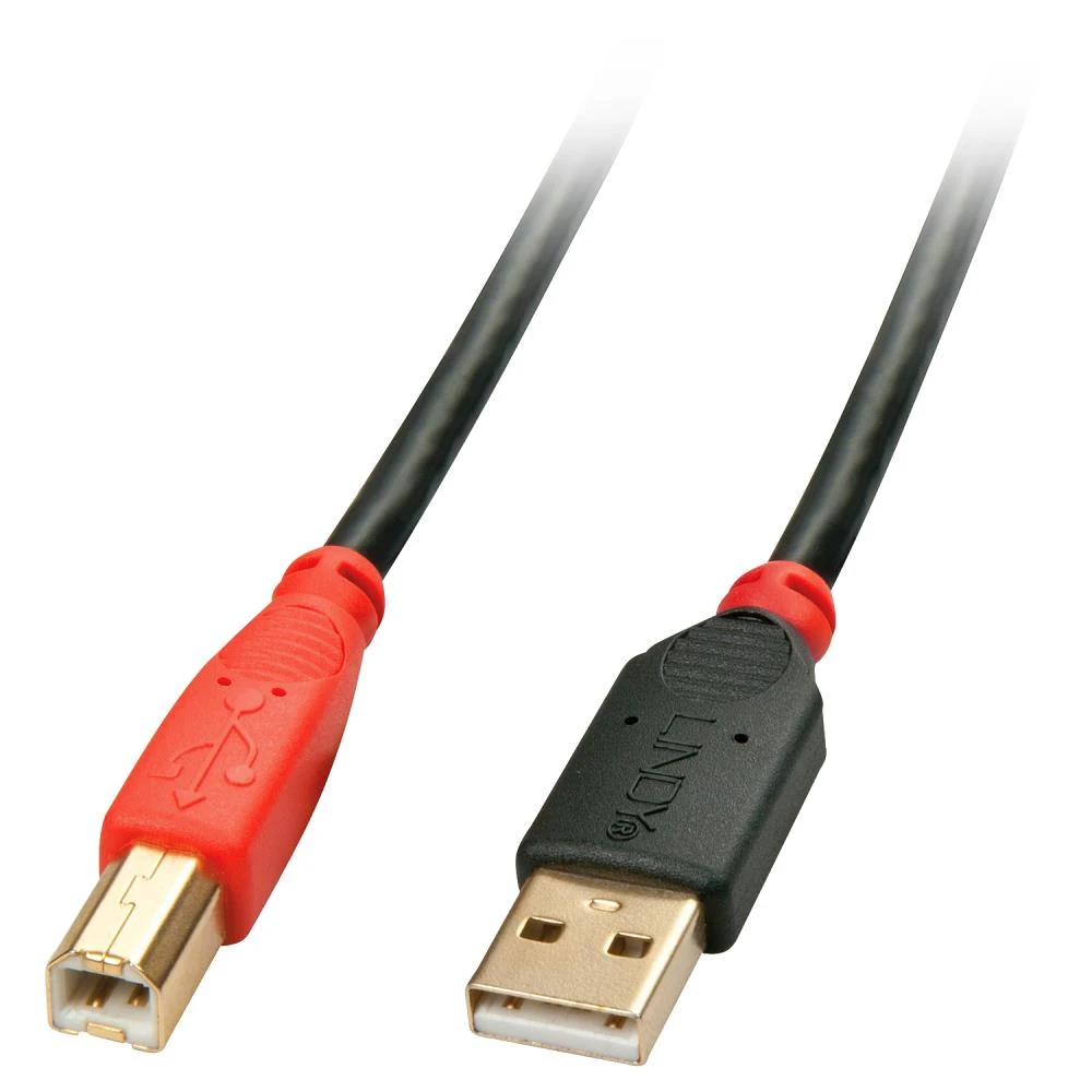 Lindy 42761 USB-kaabel USB 2.0 10 m USB A USB B Must, Punane