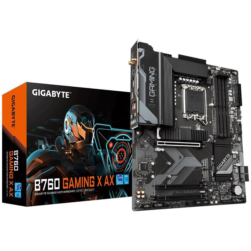Mainboard|GIGABYTE|Intel B760 Express|LGA1700|ATX|Memory DDR5|Memory slots 4|2xPCI-Express 3.0 16x|1xPCI-Express 4.0 16x|3xM.2|1xHDMI|1xDisplayPort|5xUSB 2.0|2xUSB 3.2|1xUSB-C|1xRJ45|6xAudio port|B760GAMINGXAX1.3