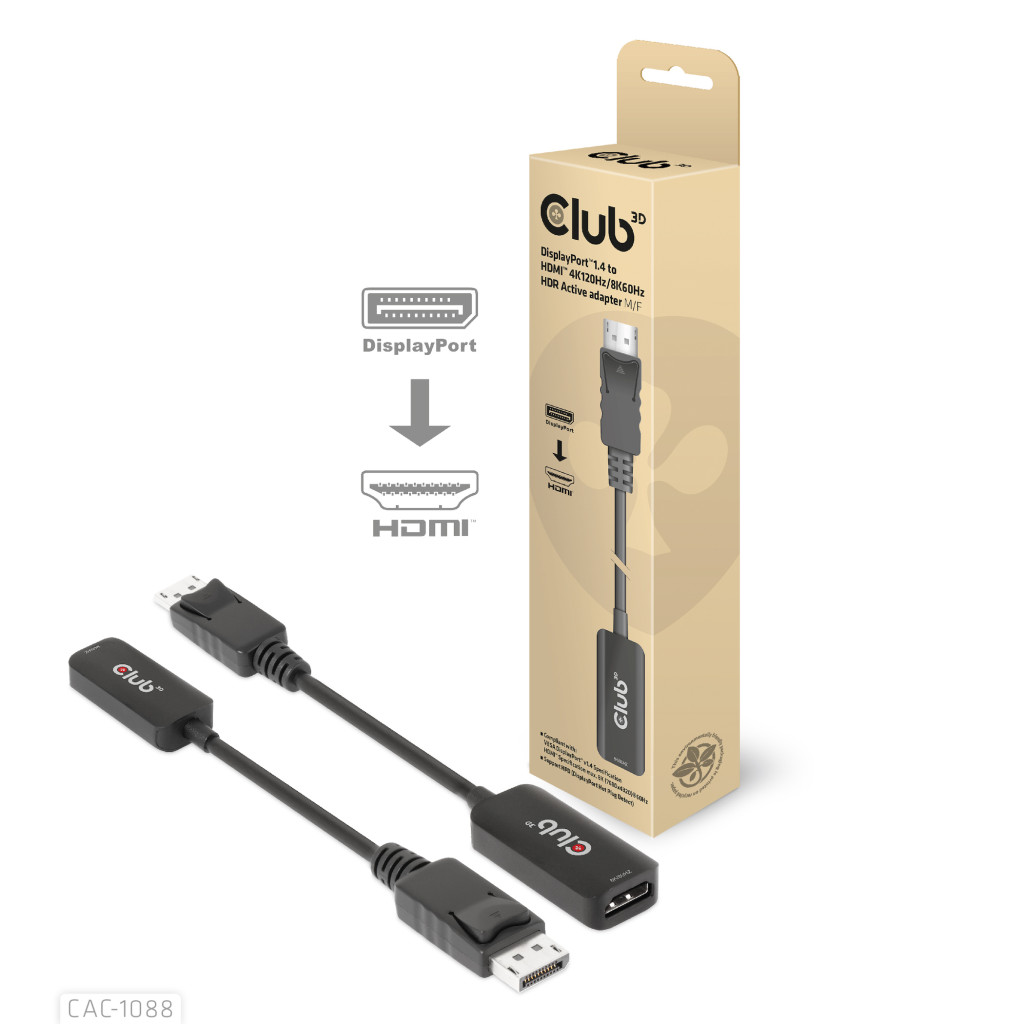 CLUB 3D DisplayPort 1.4 to HDMI Adapter