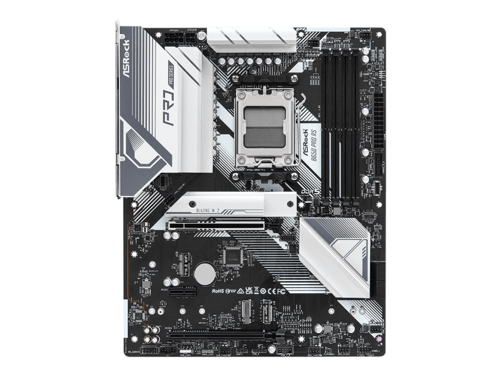 ASRock | B650 Pro RS | Processor family AMD | Processor socket AM5 | DDR5 DIMM | Memory slots 4 | Supported hard disk drive interfaces SATA3, M.2 | Number of SATA connectors 4 | Chipset AMD B650 | ATX