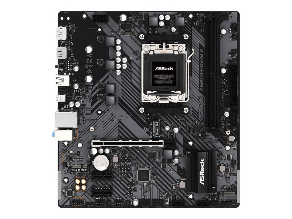 ASRock | A620M-HDV/M.2 | Processor family AMD | Processor socket AM5 | DDR5 DIMM | Memory slots 2 | Supported hard disk drive interfaces SATA3, M.2 | Number of SATA connectors 2 | Chipset AMD A620 | Micro ATX