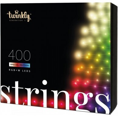 Twinkly|Strings Smart LED Lights 400 RGBW (Multicolor + White), 32m, Black wire|RGBW – 16M+ colors + Warm white