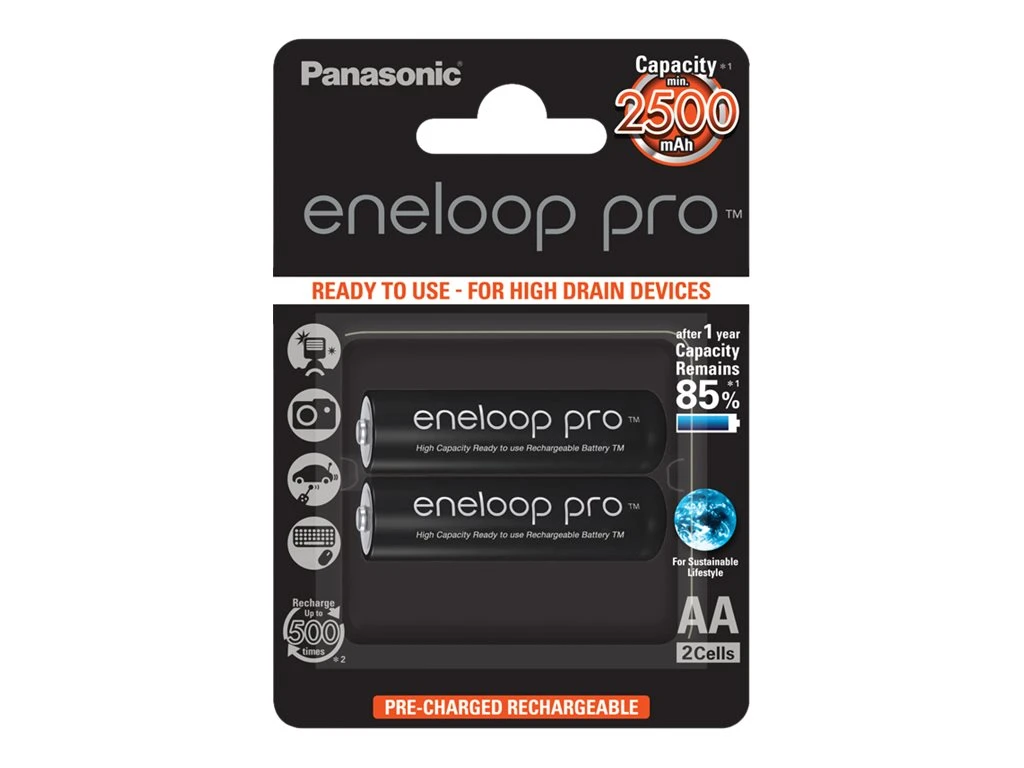 Panasonic rechargeable batteries  ENELOOP Pro BK-3HCDE/2BE, 2500 mAh, 500 (2xAA) | Panasonic
