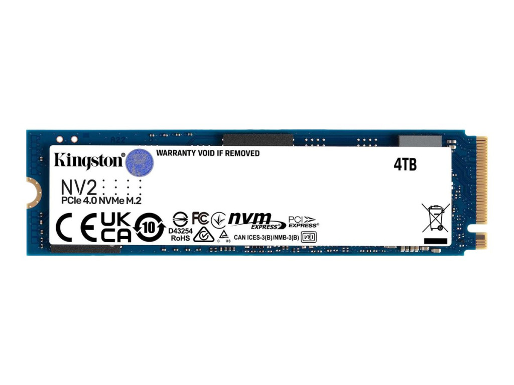 Kingston | SSD | NV2 | 4000 GB | SSD form factor M.2 2280 | Solid-state drive interface PCIe 4.0 x4 NVMe | Read speed 3500 MB/s | Write speed 2800 MB/s