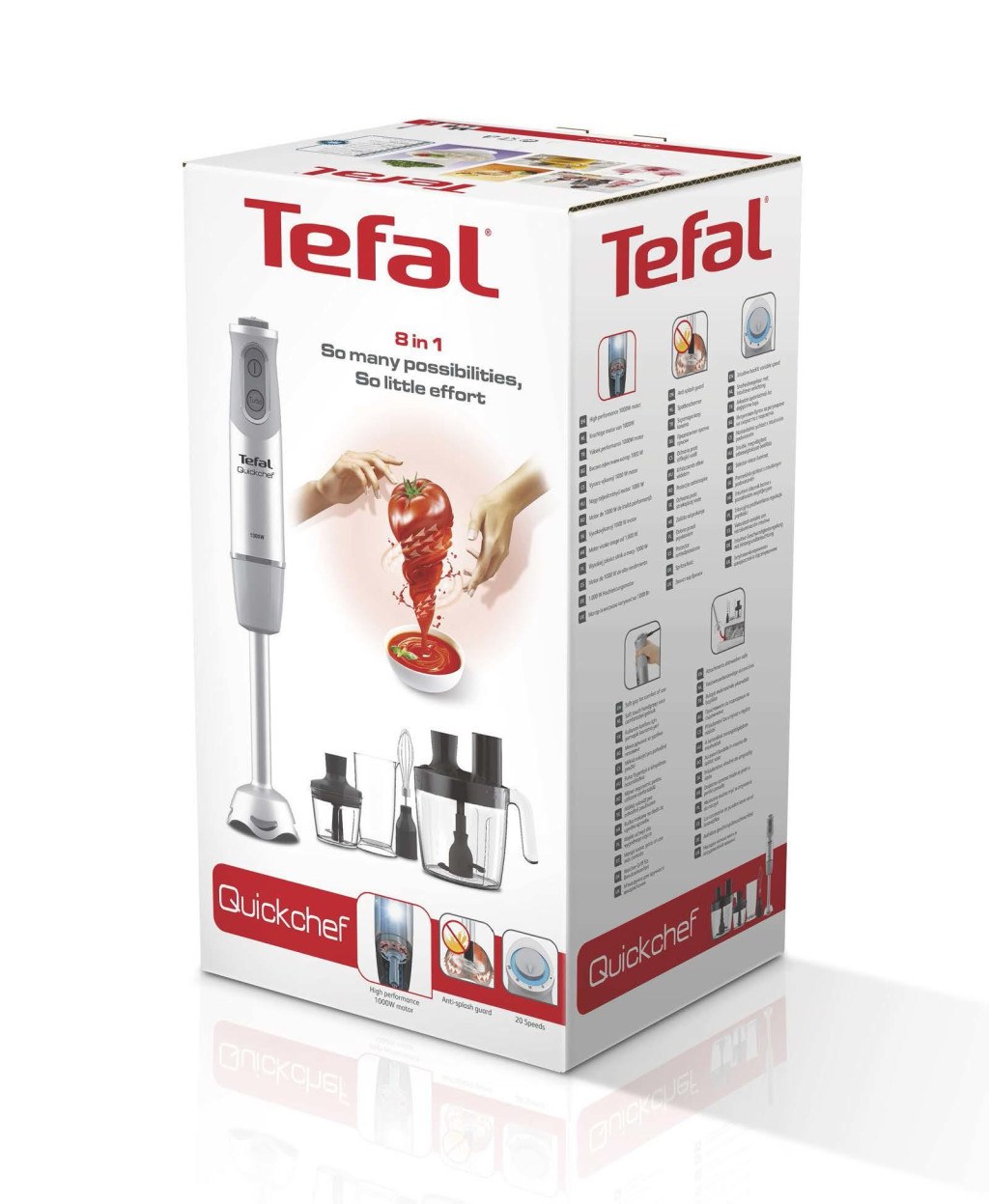 TEFAL | HB65LD38 | Blender QuickChef 8in1 | Hand Blender | 1000 W | Number of speeds 20 | Turbo mode | Stainless Seel