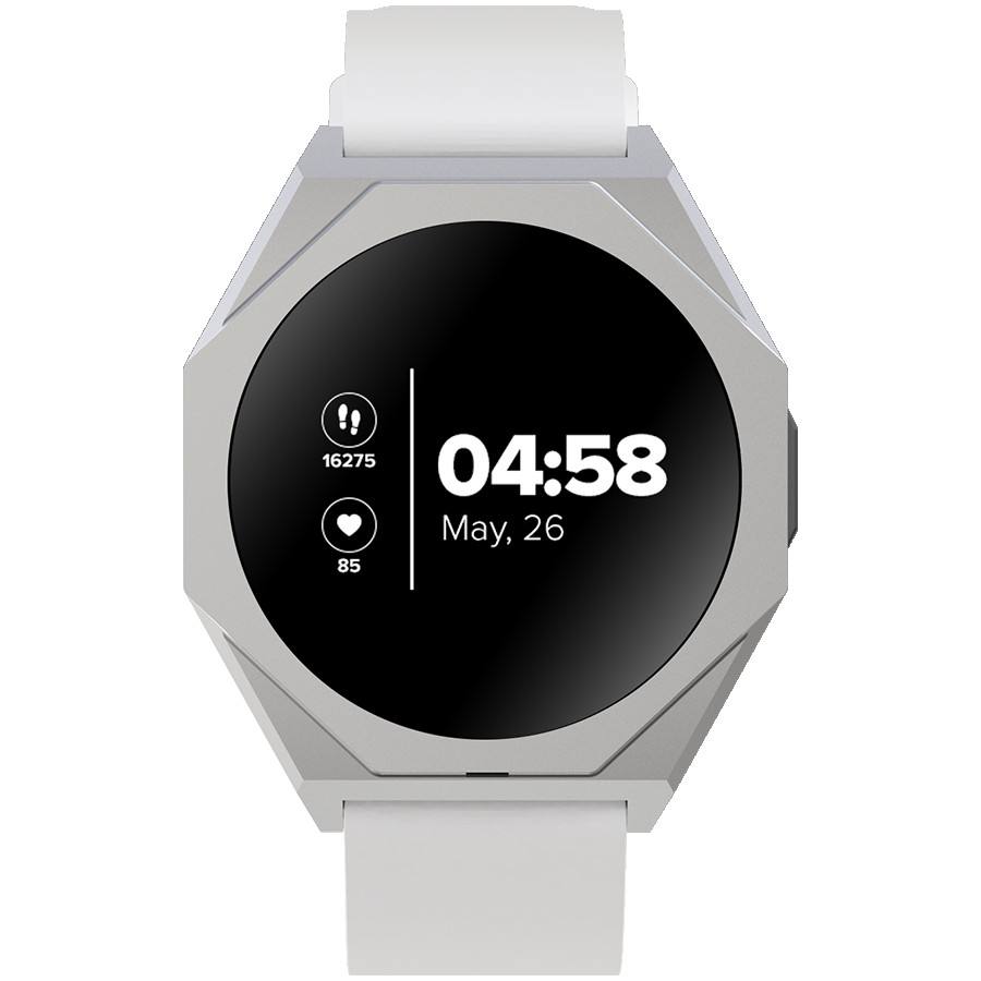 CANYON Otto SW-86, Smart watch Realtek 8762DK LCD 1.3'' LTPS 360X360px, G+F 1+gesture 192KB Li-ion polymer battery 3.7v 280mAh,Silver aluminum alloy case middle frame+plastic bottom case+white silicone strap+silver strap buckle host:45.4*42.4*9.6mm S