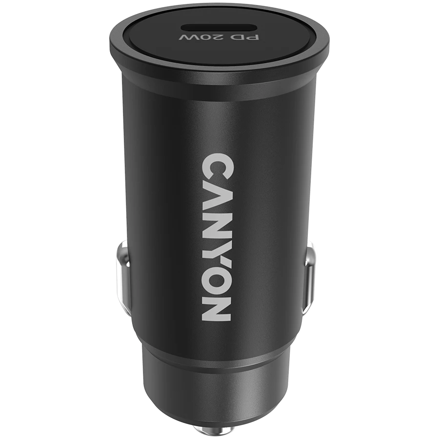 Canyon C-20, PD 20W Pocket size car charger, input: DC12V-24V, output: PD20W, support iPhone12 PD fast charging, Compliant with CE RoHs , Size: 50.6*23.4*23.4, 18g, Black
