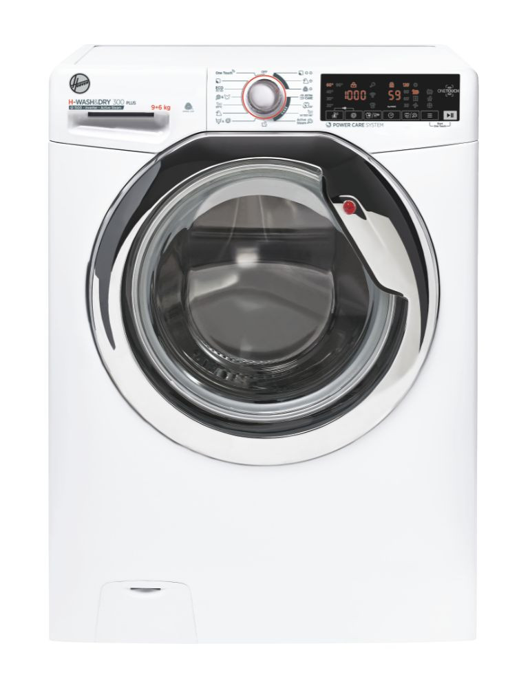 Hoover | H3DS596TAMCE/1-S | Washing Machine | Energy efficiency class A | Front loading | Washing capacity 9 kg | 1500 RPM | Depth 58 cm | Width 60 cm | Display | LCD | Drying system | Drying capacity 6 kg | Steam function | NFC | White