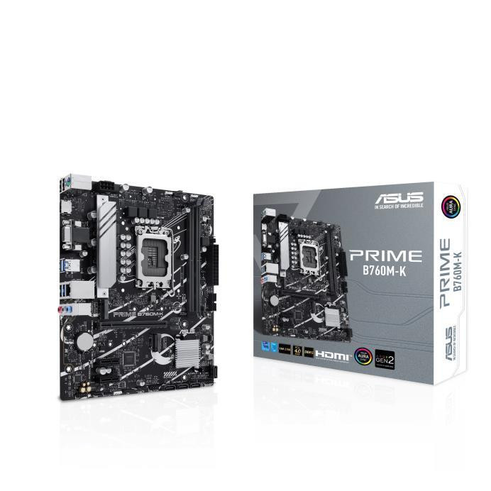 Mainboard|ASUS|Intel B760 Express|LGA1700|Micro-ATX|Memory DDR5|Memory slots 2|2xPCI-Express 4.0 1x|1xPCI-Express 4.0 16x|2xM.2|1x15pin D-sub|1xHDMI|2xUSB 2.0|4xUSB 3.2|1xPS/2|1xRJ45|3xAudio port|PRIMEB760M-K