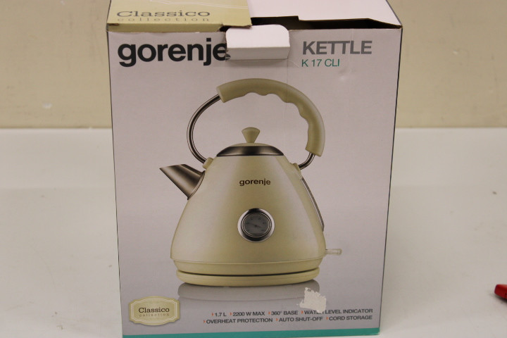 SALE OUT. Gorenje K17CLI Kettle, Electric, 1.7 L Power 2200 W, Plastic material, Cream | Gorenje | K17CLI | Standard | 2200 W | 1.7 L | Plastic/ metal | 360° rotational base | Cream | DAMAGED PACKAGING