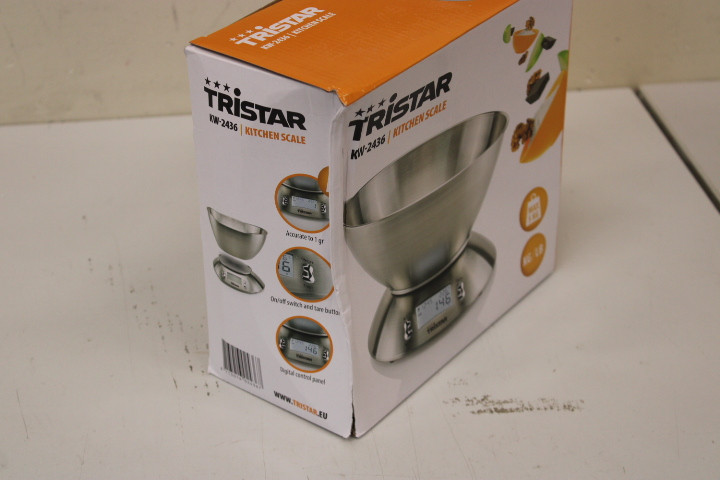SALE OUT. Tristar KW-2436 Kitchen scale, Stainless steel Tristar | Kitchen scale | KW-2436 | Maximum weight (capacity) 5 kg | Graduation 1 g | Display type LCD | Metal steel | DAMAGED PACKAGING