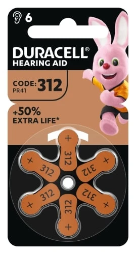 Patareid kuuldeaparaadile DURACELL 312 PR41, 6 tk
