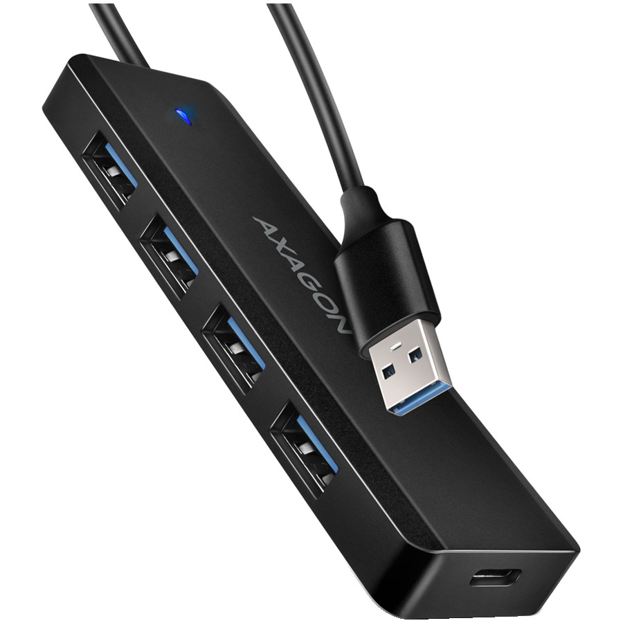 AXAGON HUE-C1A 4x USB3.2 Gen 1 Travel hub, USB-C power IN, w. 20cm Type-A cable