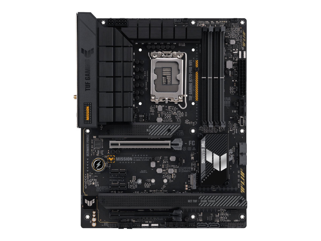 Asus | TUF GAMING H770 PRO WIFI | Processor family Intel | Processor socket LGA1700 | DDR5 | Supported hard disk drive interfaces SATA, M.2 | Number of SATA connectors 4