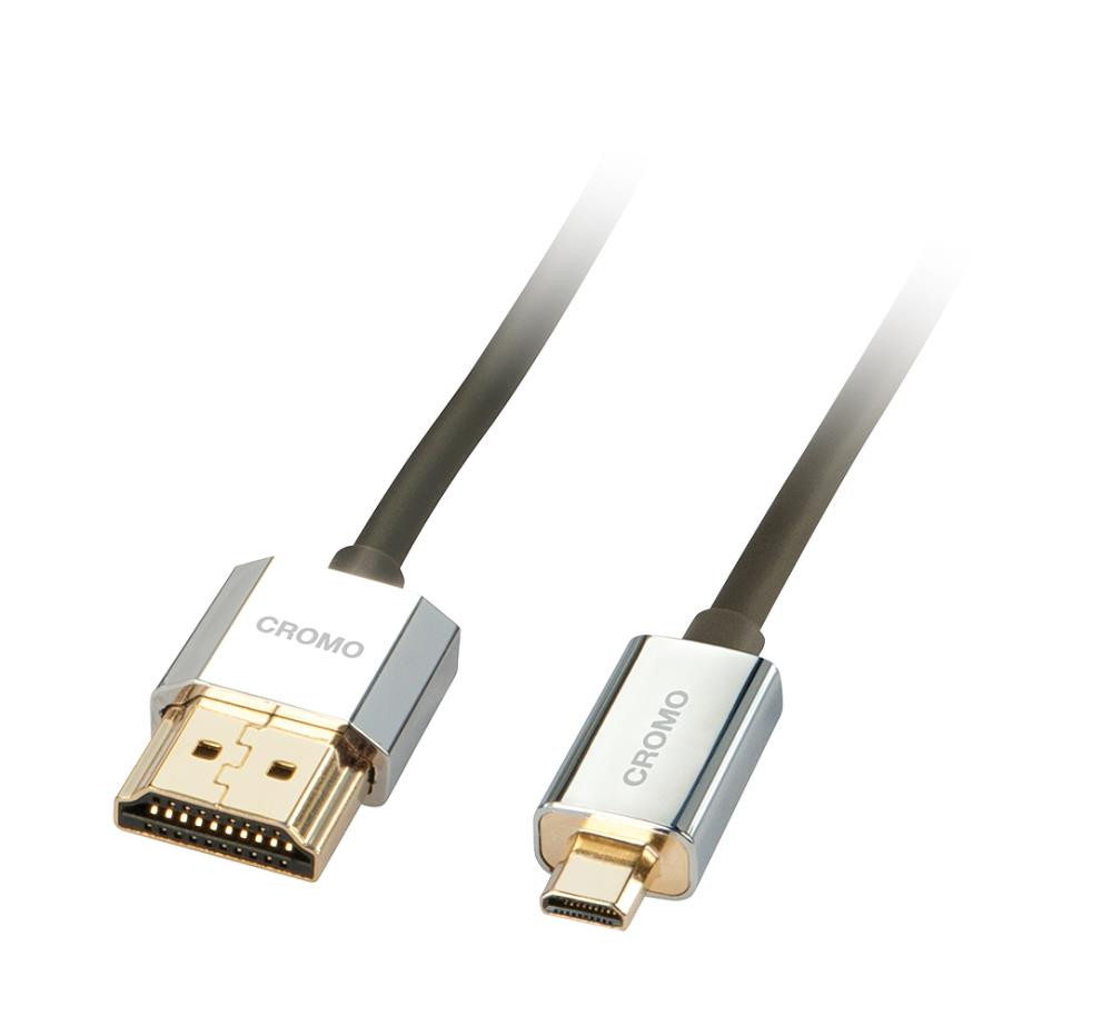 Lindy 41680 HDMI-kaabel 0,5 m HDMI tüüp A (Standard) HDMI tüüp D (Micro) Must, Hõbe