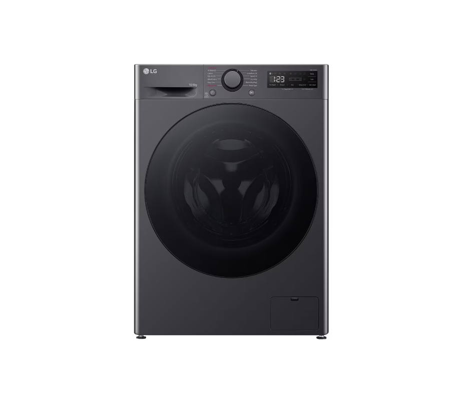 LG | F4DR510S2M | Washing machine with dryer | Energy efficiency class A | Front loading | Washing capacity 10 kg | 1400 RPM | Depth 56.5 cm | Width 60 cm | Display | LED | Drying system | Drying capacity 6 kg | Steam function | Direct drive | Middle Black