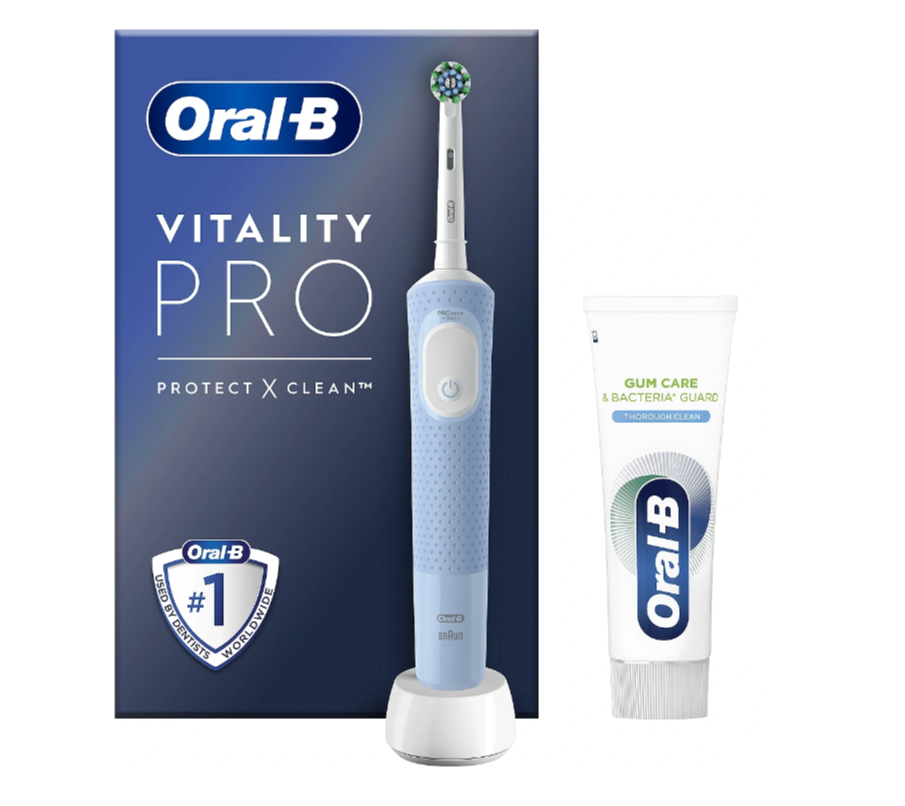 Oral-B | Vitality Pro Protect X Clean | Electric Toothbrush + Toothpaste | Rechargeable | For adults | Number of brush heads included 1 | Number of teeth brushing modes 3 | Blue