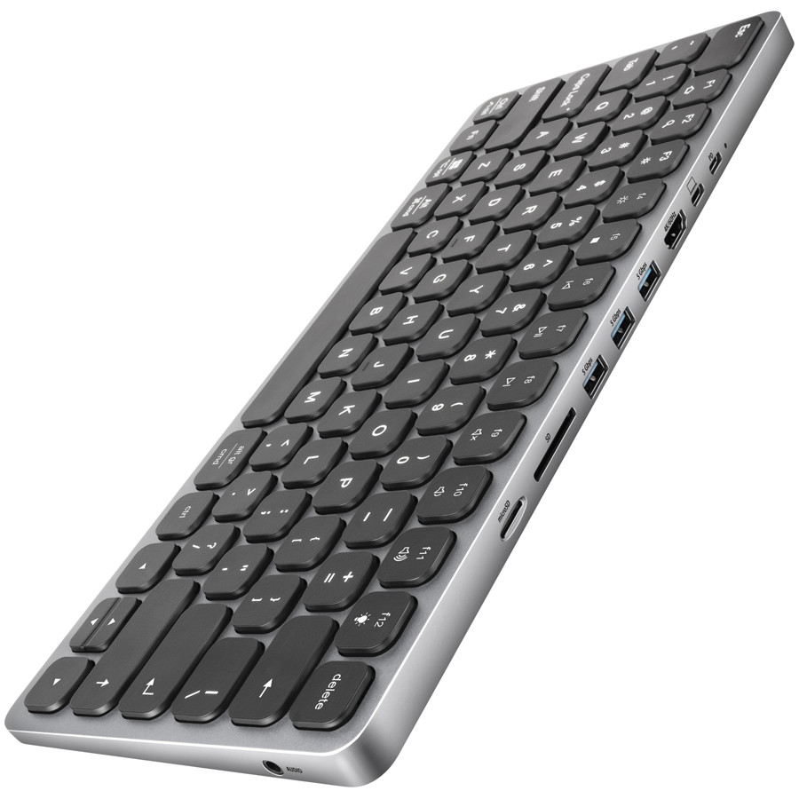 AXAGON HMC-KB keyboard USB-C 5Gbps with HUB, microSD/SD, 3x USB-A, HDMI 4K/60Hz, PD 100W, Audio, US layout