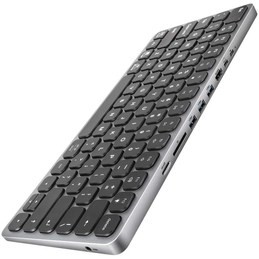 AXAGON HMC-KB keyboard USB-C 5Gbps with HUB, microSD/SD, 3x USB-A, HDMI 4K/60Hz, PD 100W, Audio, US layout