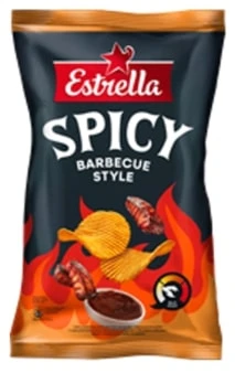 Kartulikrõpsud ESTRELLA vürtsika grill-lihamaitselised, sakilised 115g (kogus 2 tükki)