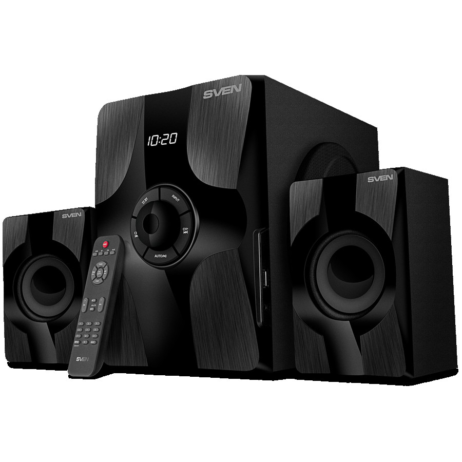 2.1 speakers SVEN MS-315, black, Bluetooth, FM, USB, Display, RC unit, power output 20W+2x13W (RMS)