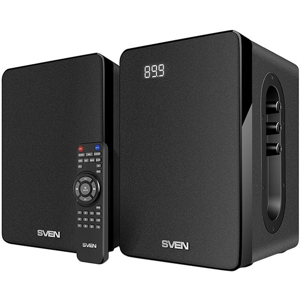 SVEN SPS-710 2x20W; Timbre and volume control; LED display; USB/SD-card support; FM radio; Headphone jack; Remote control; Built-in clock and alarm; Bluetooth