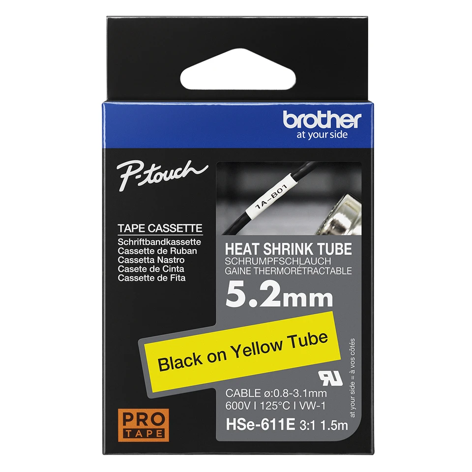BROTHER Heat Shrink Tube Black on Yellow