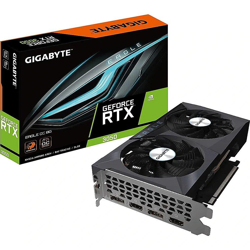 Graphics Card|GIGABYTE|NVIDIA GeForce RTX 3050|6 GB|GDDR6|96 bit|PCIE 4.0 16x|Memory 14000 MHz|GPU 1500 MHz|Dual Slot Fansink|2xHDMI|2xDisplayPort|GV-N3050EAGLEOC-6GD