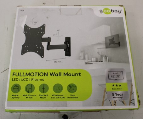 SALE OUT. Goobay TV wall mount Basic FULLMOTION (S) Goobay Wall mount 49714 FULLMOTION (S) TV wall mount Basic " Tilt, Swivel DAMAGED PACKAGING Black | Wall mount | 49714 FULLMOTION (S) | Tilt, Swivel | TV wall mount Basic " | DAMAGED PACKAGING | Black
