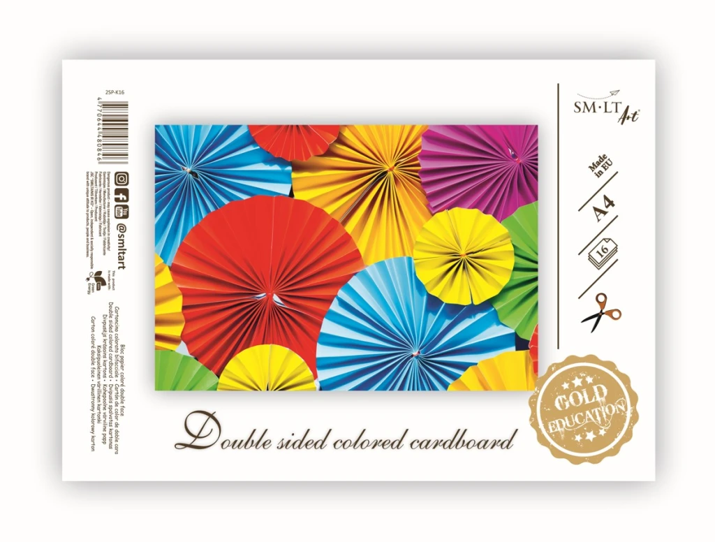 Värviline kartong kahepoolne SMLT GOLD, A4, 190gsm,16 lehte