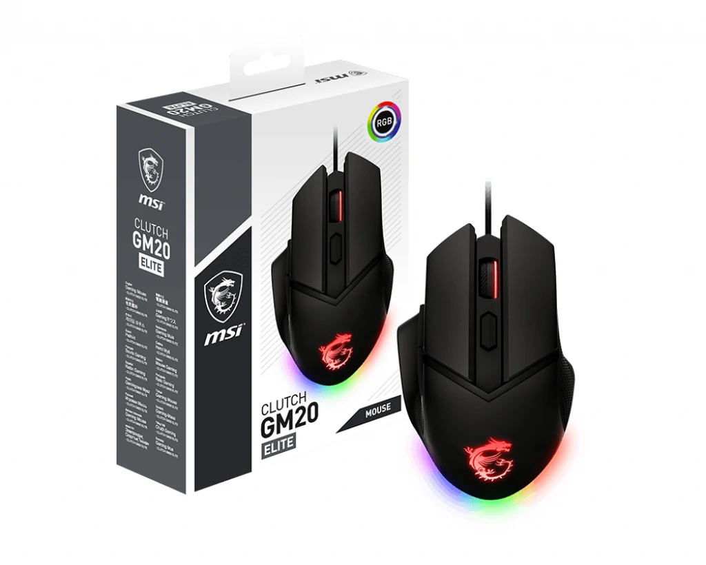 MSI CLUTCHGM20 ELITE Gaming USB RGB Adjustable up to 6400 DPI Desktop Laptop Gaming Grade Optical Mouse (Clutch GM20 ELITE) | MSI