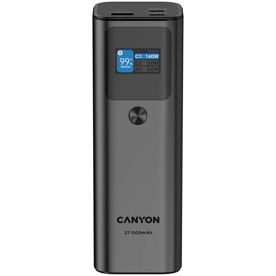 CANYON power bank PB-2010 TFT 27000 mAh 97.2Wh PD140W QC 3.0 Dark Grey