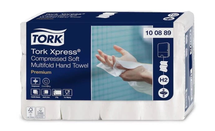Lehtpaberrätikud Tork Xpress Soft , H2 100889, 2 kihti, 225 salvrätikut, 22,2x24 cm, valge (kogus 12 tükki)