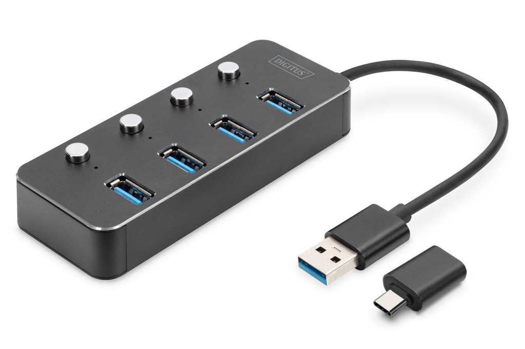 Digitus | USB 3.0 Hub, 4-port, Switchable, Aluminum Housing | DA-70247