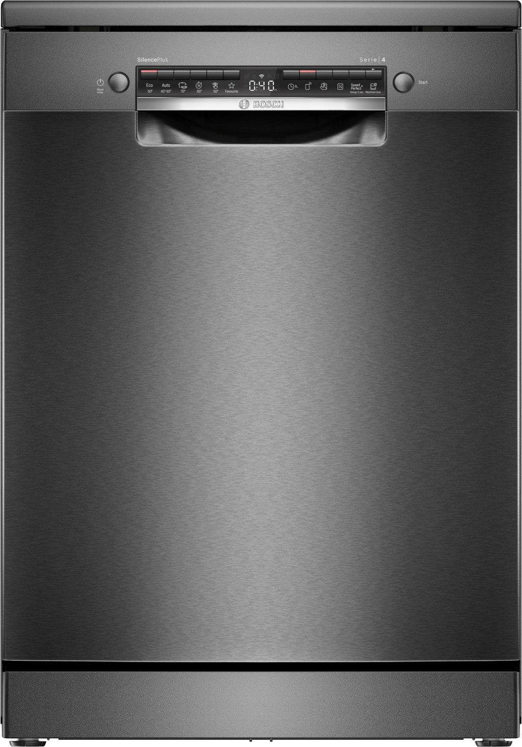 Dishwasher | SMS4EMC06E | Free standing | Width 60 cm | Number of place settings 14 | Number of programs 6 | Energy efficiency class B | Display | AquaStop function | Black inox