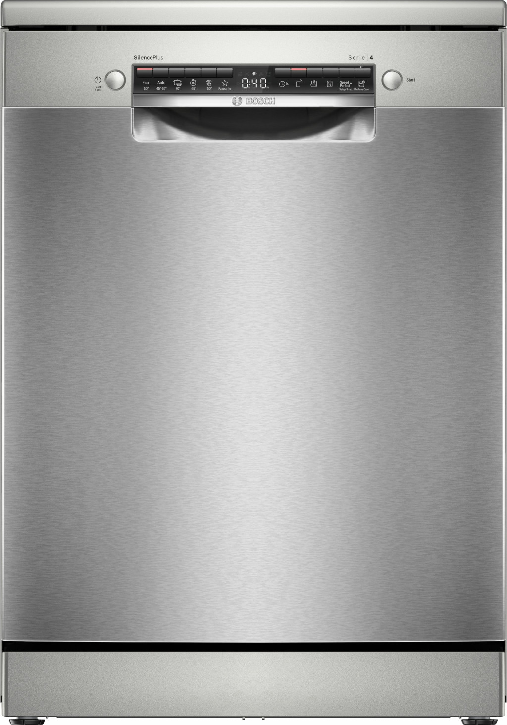 Dishwasher | SMS4EMI06E | Free standing | Width 60 cm | Number of place settings 14 | Number of programs 6 | Energy efficiency class B | Display | AquaStop function | Silver inox