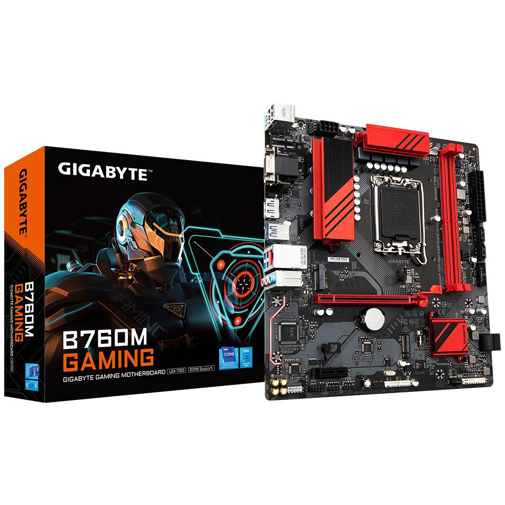 Mainboard|GIGABYTE|Intel B760 Express|LGA1700|Micro-ATX|Memory DDR5|Memory slots 2|1xPCI-Express 3.0 1x|1xPCI-Express 4.0 16x|2xM.2|1x15pin D-sub|1xHDMI|1xDisplayPort|2xUSB 2.0|3xUSB 3.2|1xUSB-C|1xPS/2|1xRJ45|3xAudio port|B760MGAMING