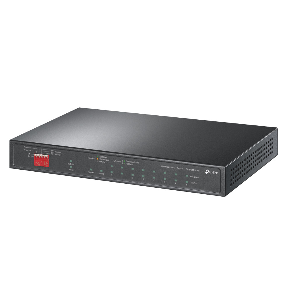 TP-LINK | 10-Port Gigabit Desktop Switch with 6-Port PoE+ and 2-Port PoE++ | TL-SG1210PP | Unmanaged | Desktop